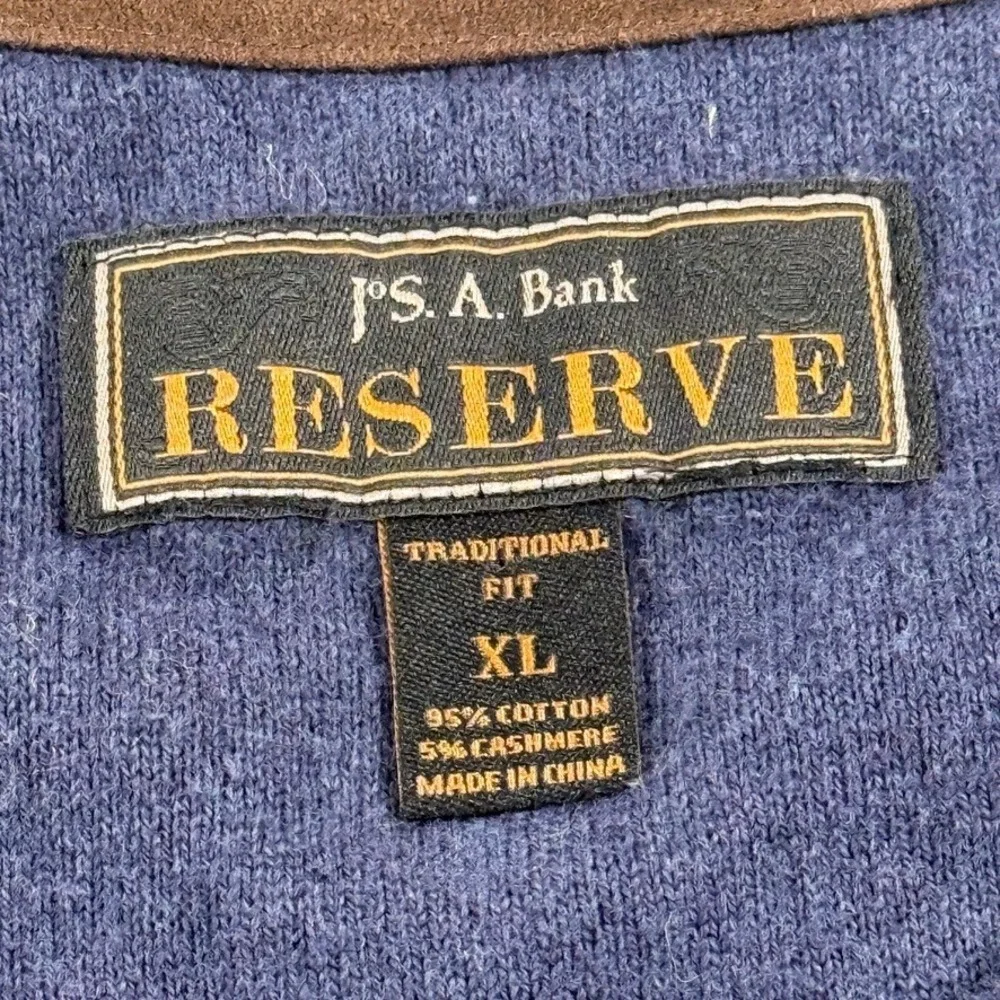 Jos. A. Bank Reserve Mens XL Blue Cotton Cashmere V-Neck Cable Knit Sweater